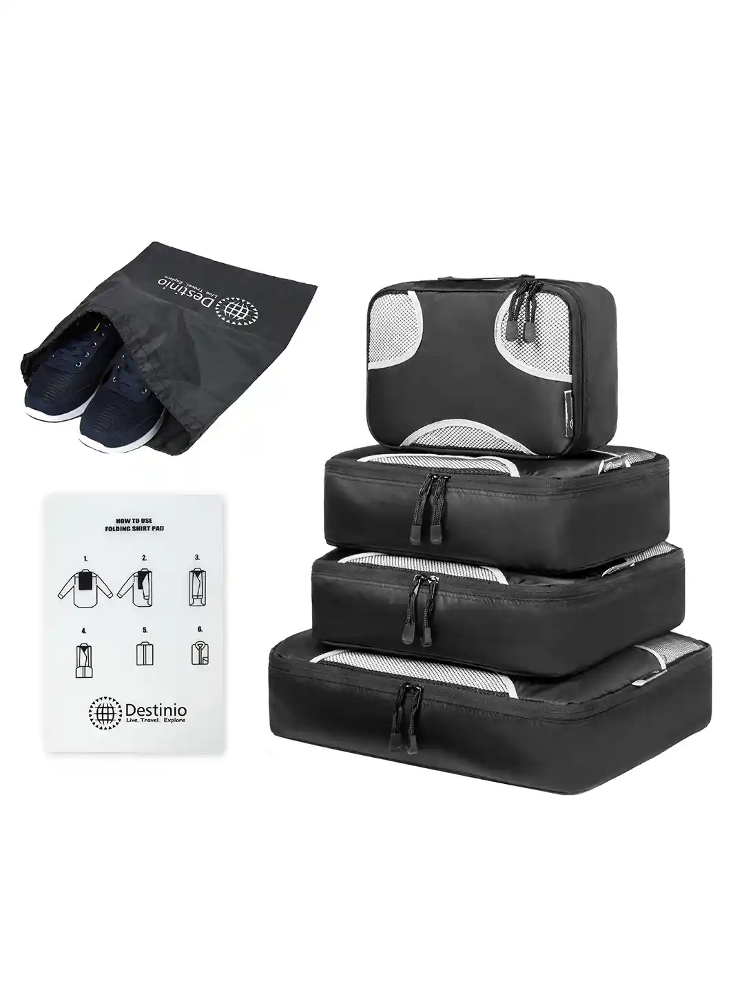 Buy Destinio Set of Black Packing Storage Bag Travel Organizer
