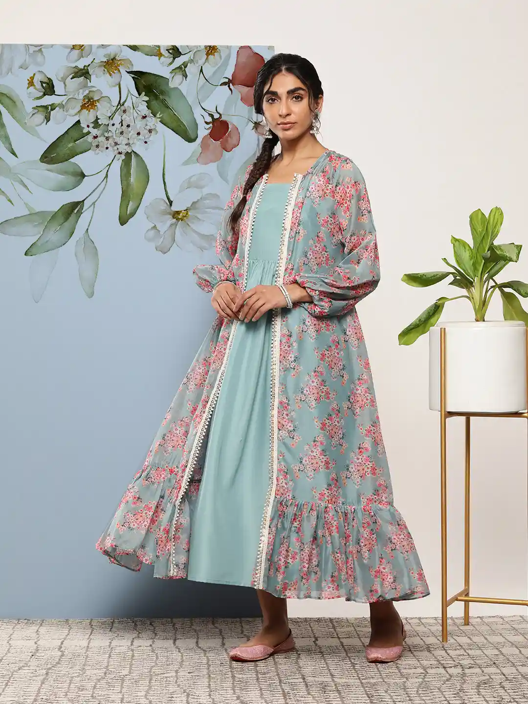 Buy Inddus Pleated Fit Flare Ethnic Maxi Dress Ethnic Dresses