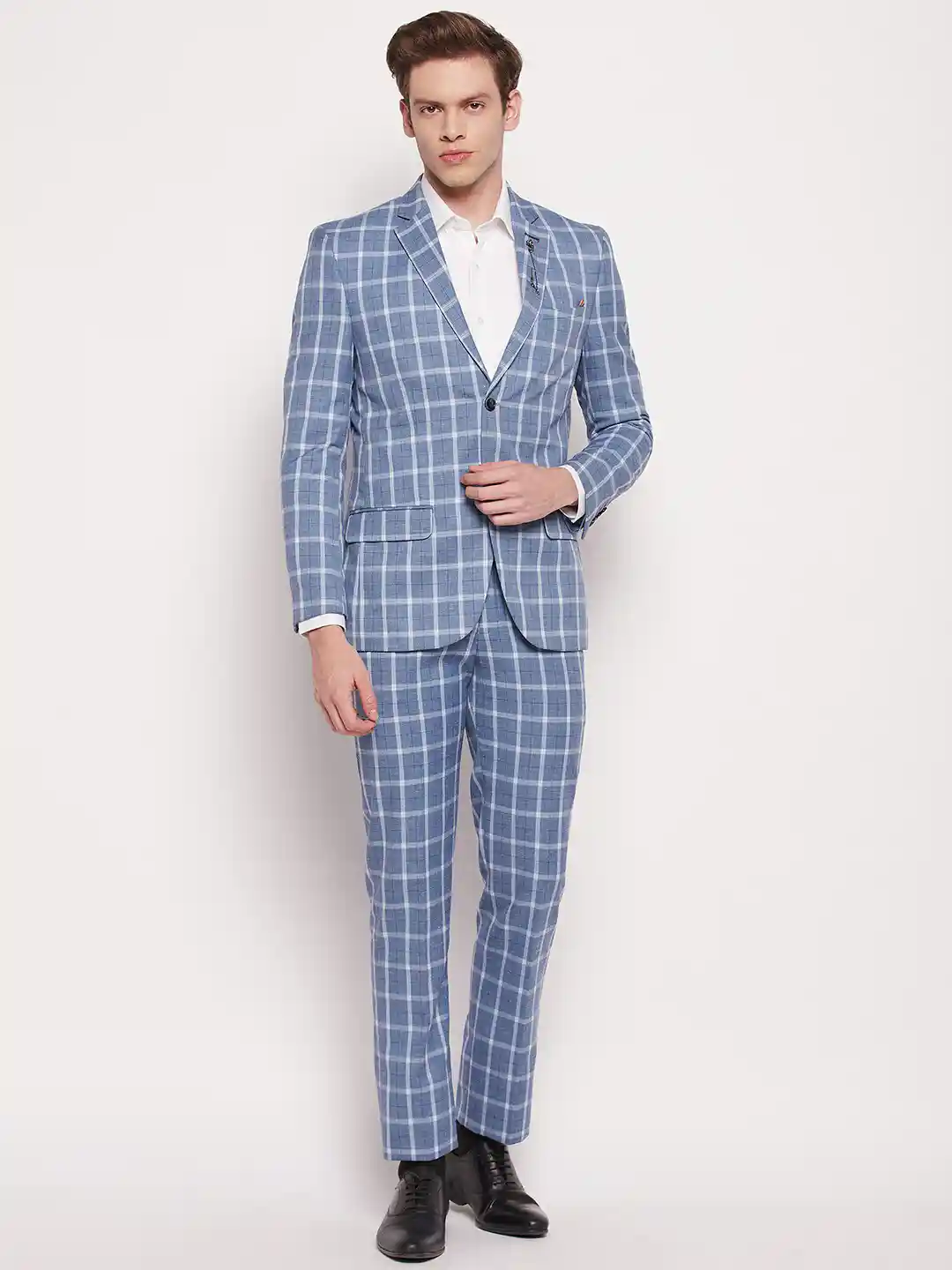 Cantabil Men Pieces Checked Linen Single-Breasted Formal Suit - Main Image