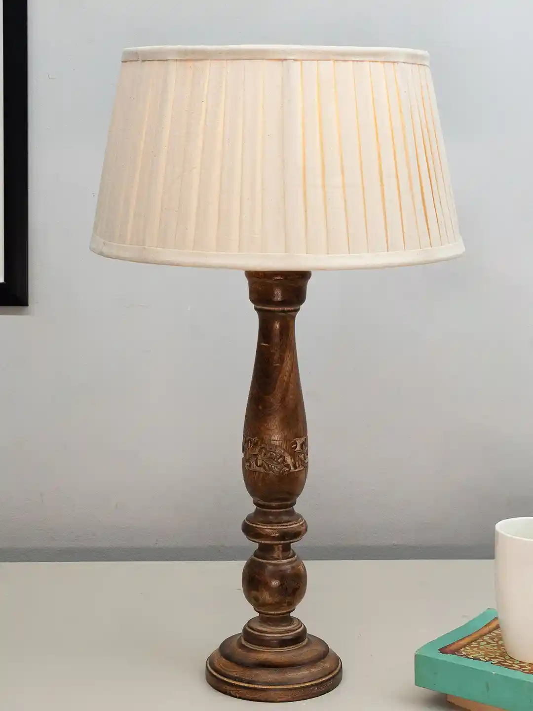 Buy Homesake Off-White Brown Mable Antique Wooden Table Lamp