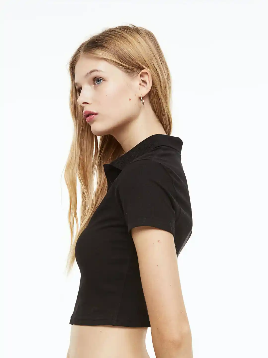 Crop Top Top Negro Hm H&M Women Collared Cropped Top