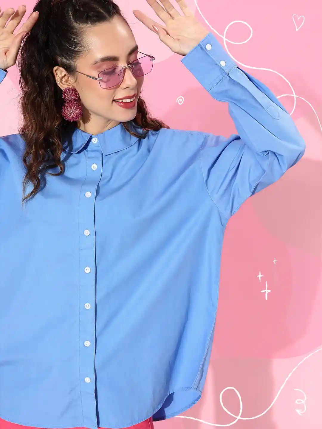Buy Kook N Keech Sky Blue Pure Cotton Oversized Casual Shirt