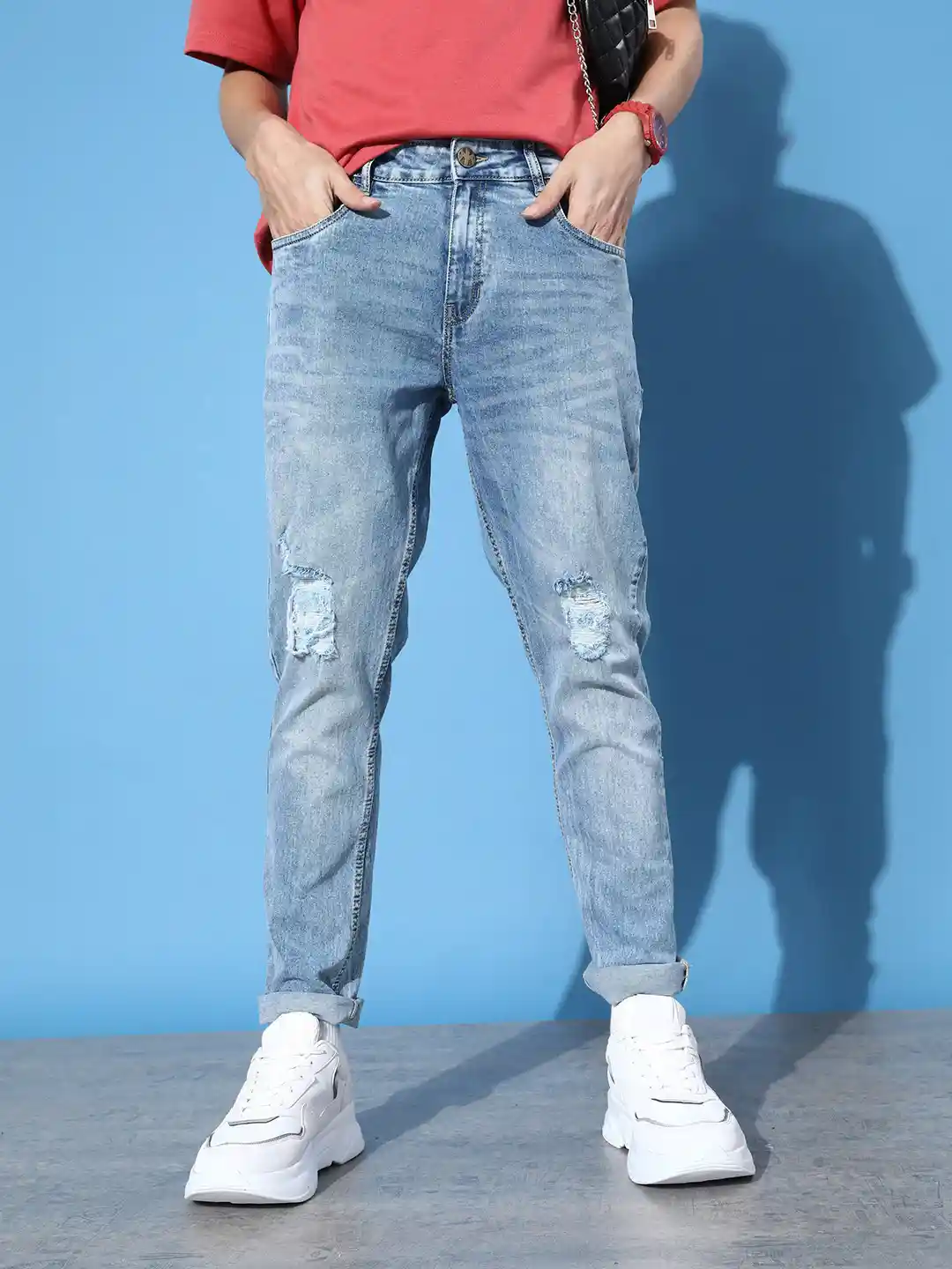 Buy Kook N Keech Men Sky Blue Tapered Fit Light Fade Stretchable