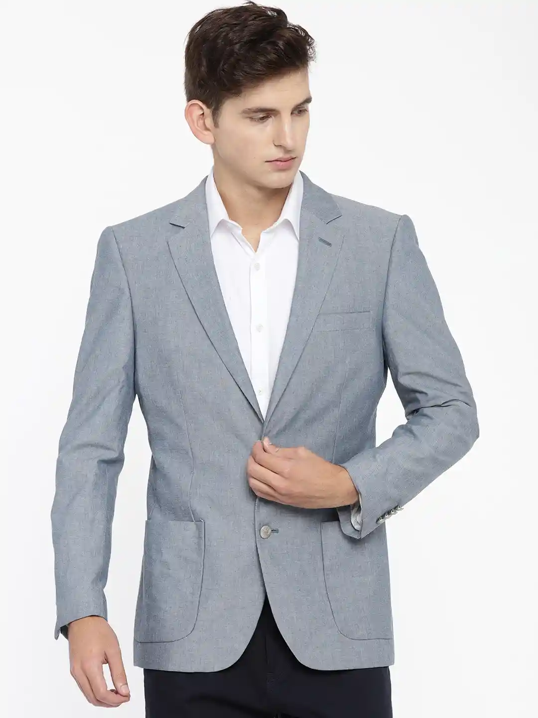 Buy Polo Men Navy Blue Solid Single-Breasted Smart