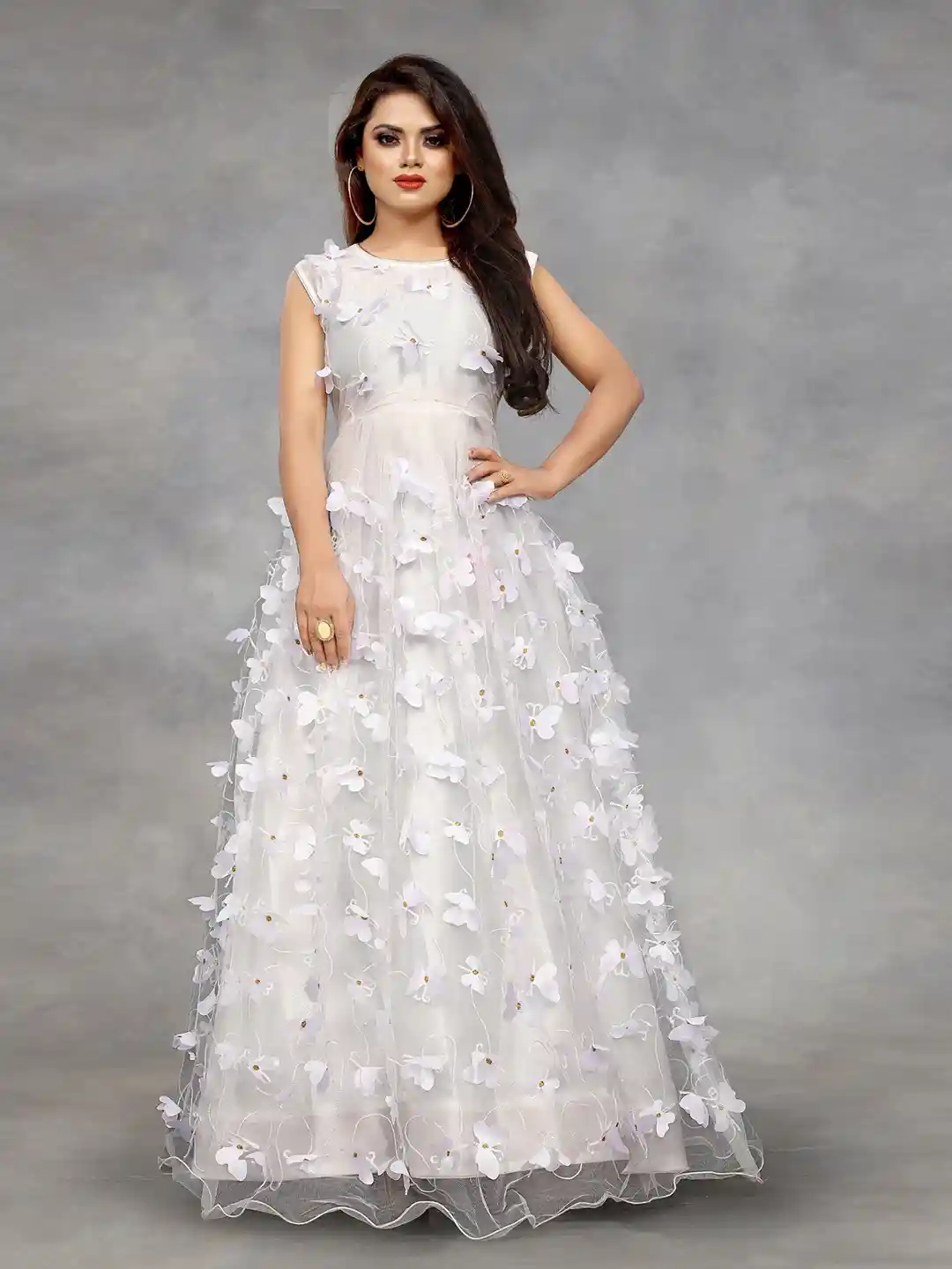 Buy APNISHA White Floral Net Ethnic Maxi Maxi Ethnic Dress