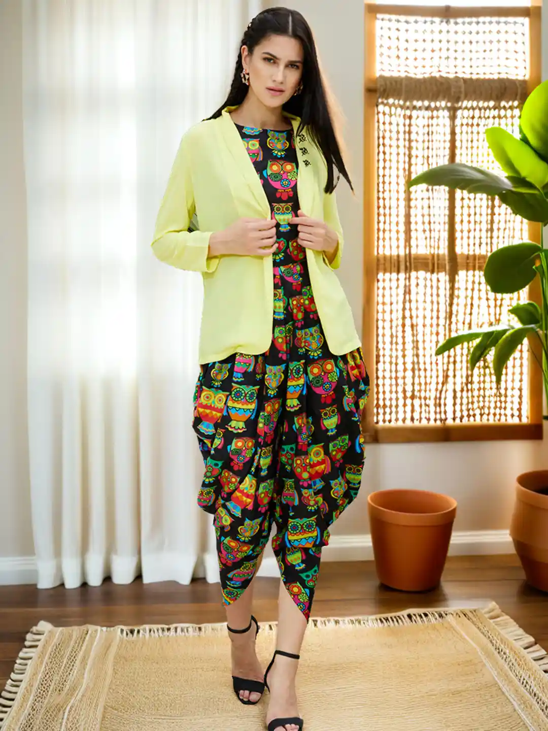 Buy Pannkh Printed Basic Jumpsuit With Embroidered Shrug