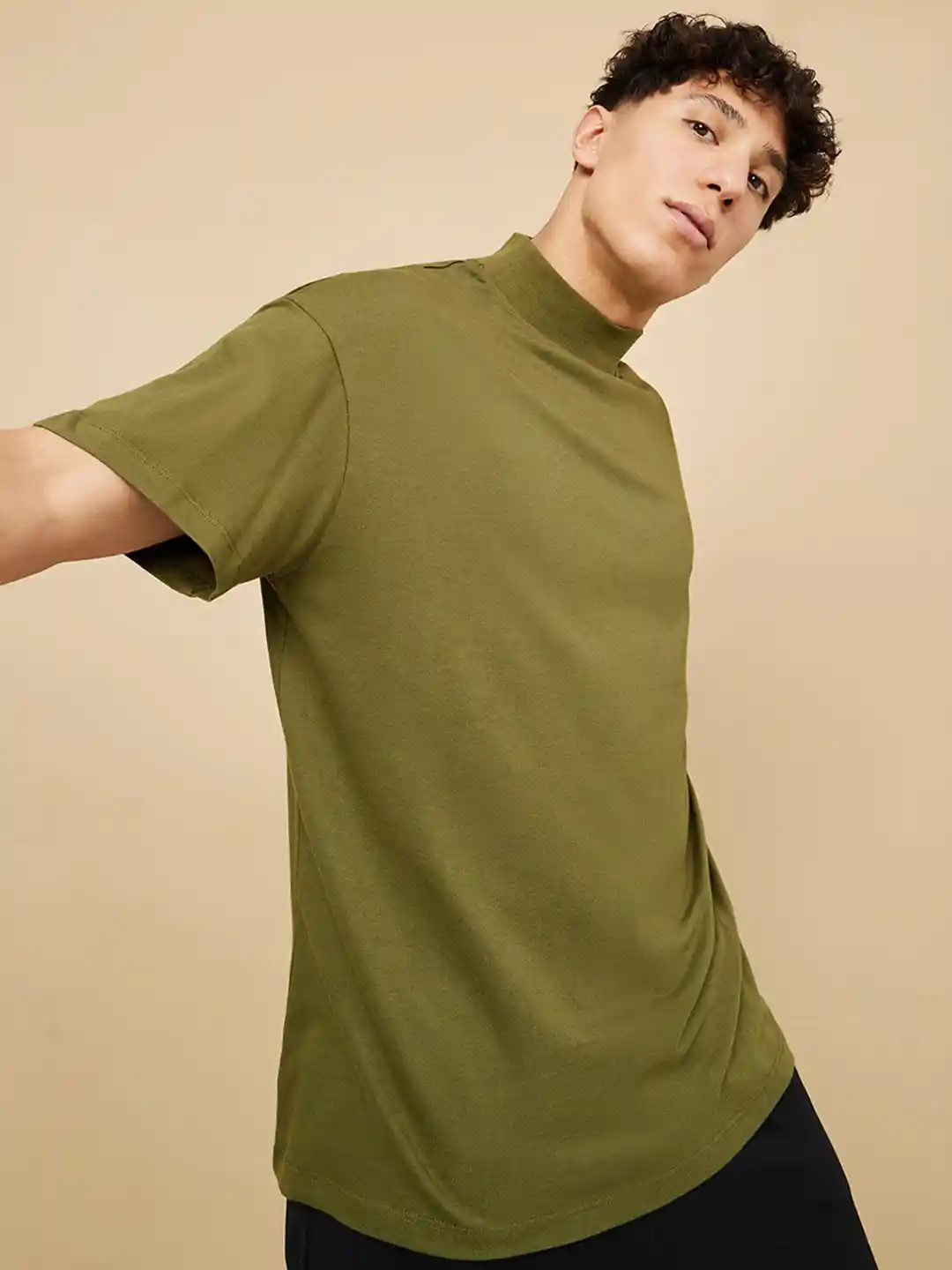 Buy Styli Men High Neck Cotton Loose T-shirt Tshirts for Men