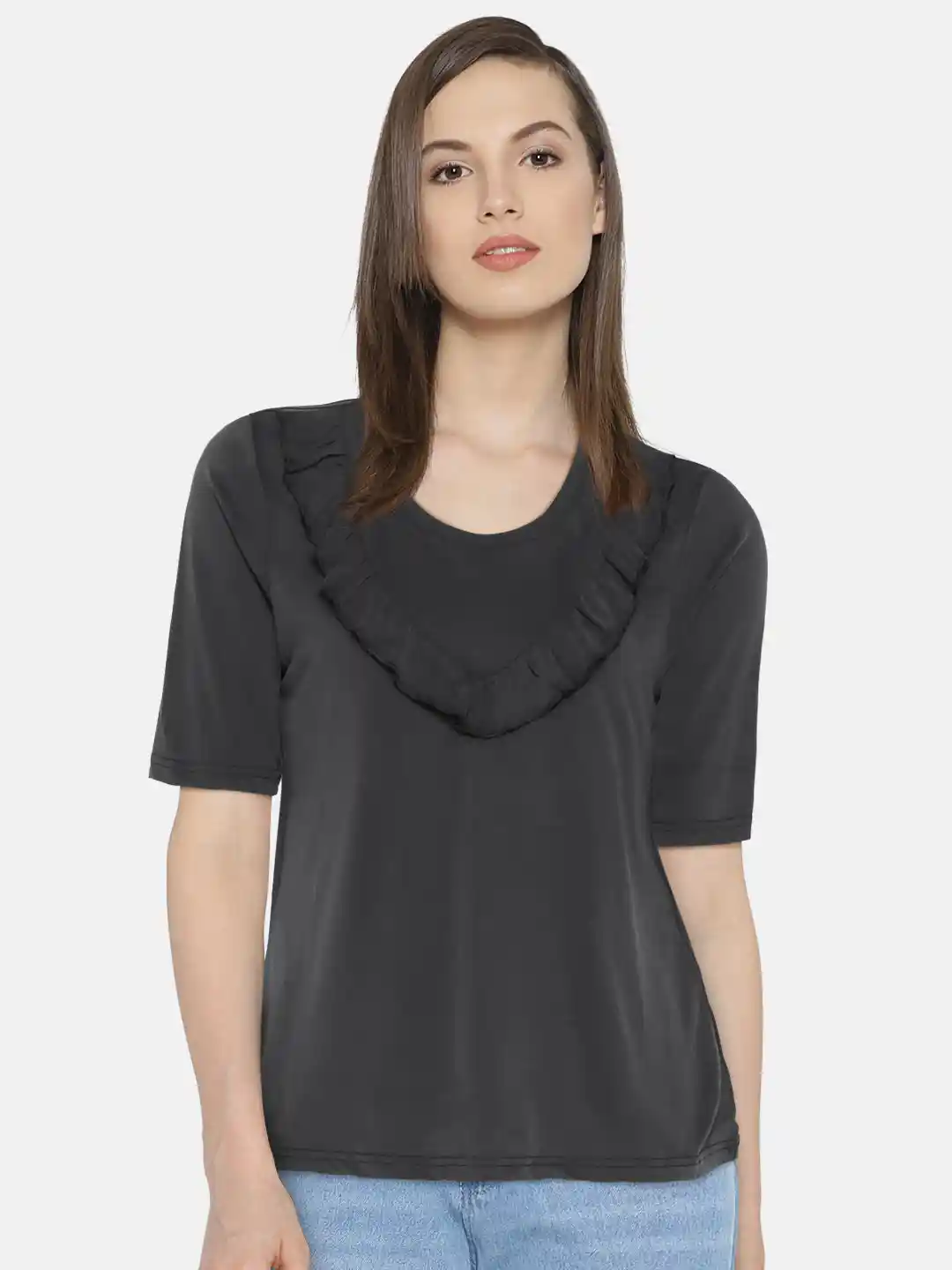 Vero Moda Women Charcoal Grey Solid Top