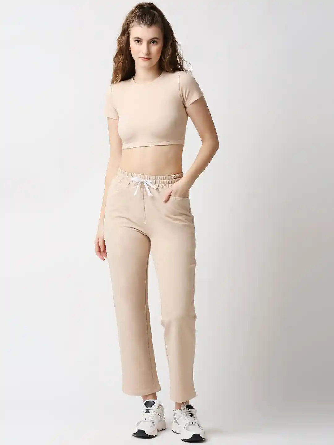 Buy Disrupt Women Cotton Comfort-Fit Straight Pants With Crop Top
