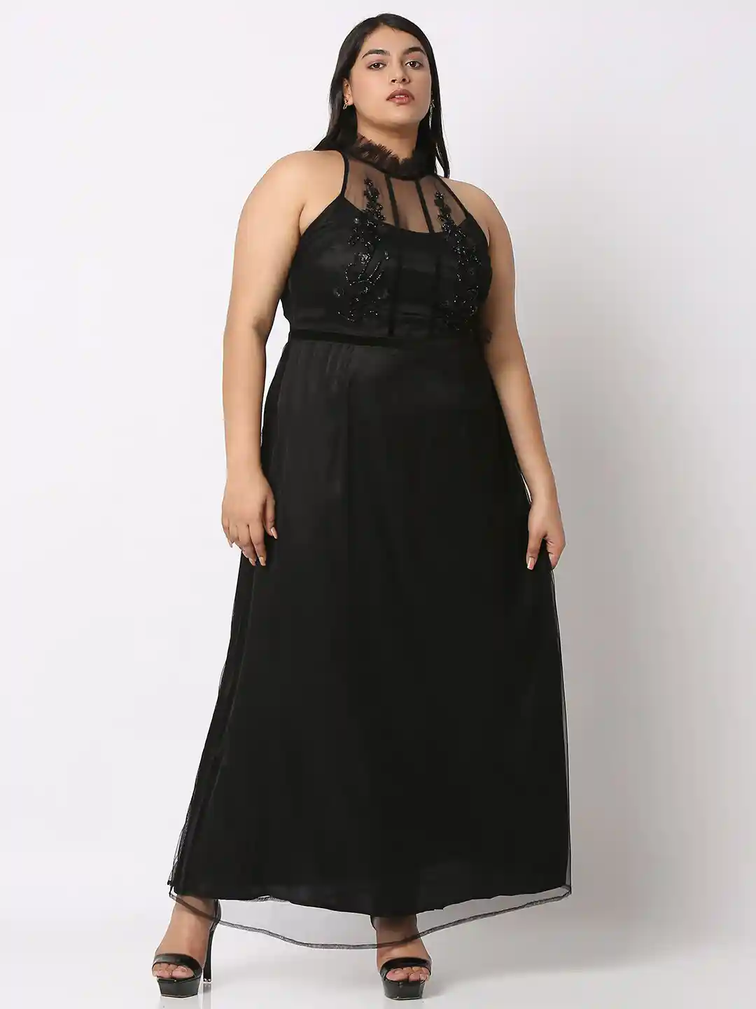 Buy Curves by MISH Plus Size Embellished Halter Neck Maxi Dress
