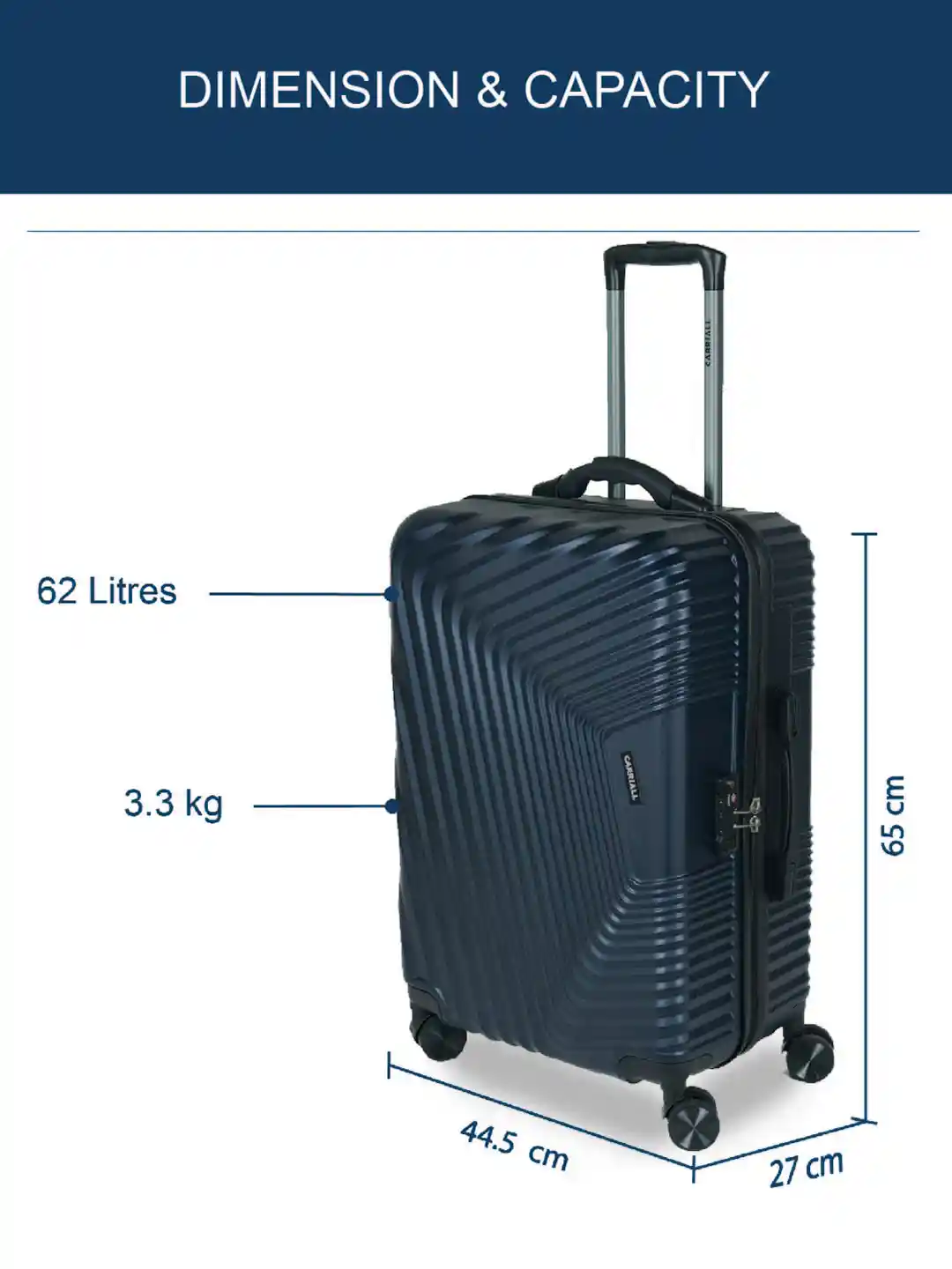 Buy CARRIALL Textured Hard Large Medium Luggage Trolley Bag 62 L