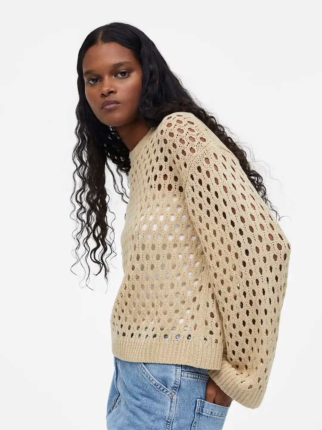 H&m White Sweater With Holes H&M Women Hole-Knit Acrylic Jumper