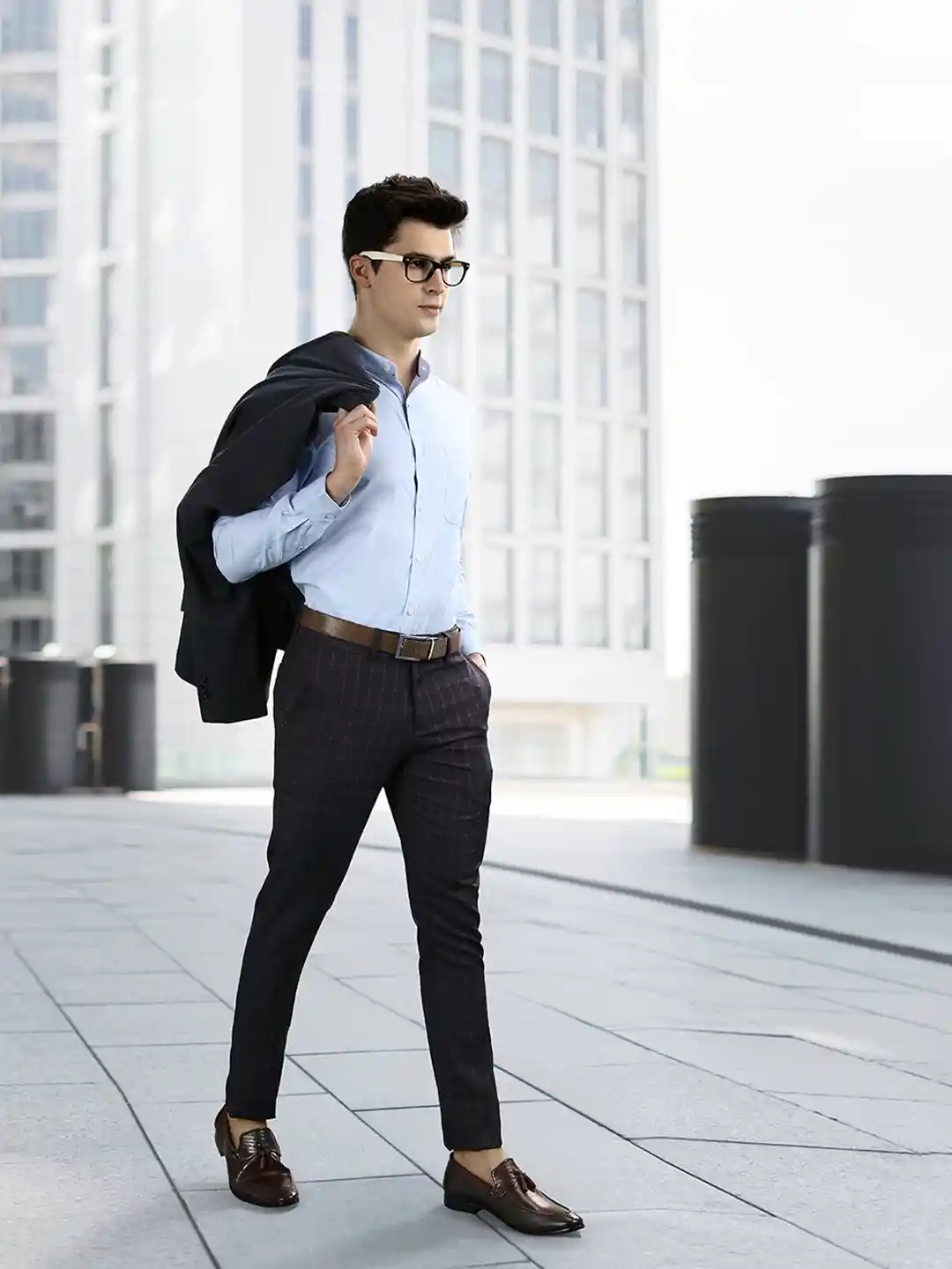 Buy INVICTUS Men Navy Blue Slim Fit Checked Formal Trousers