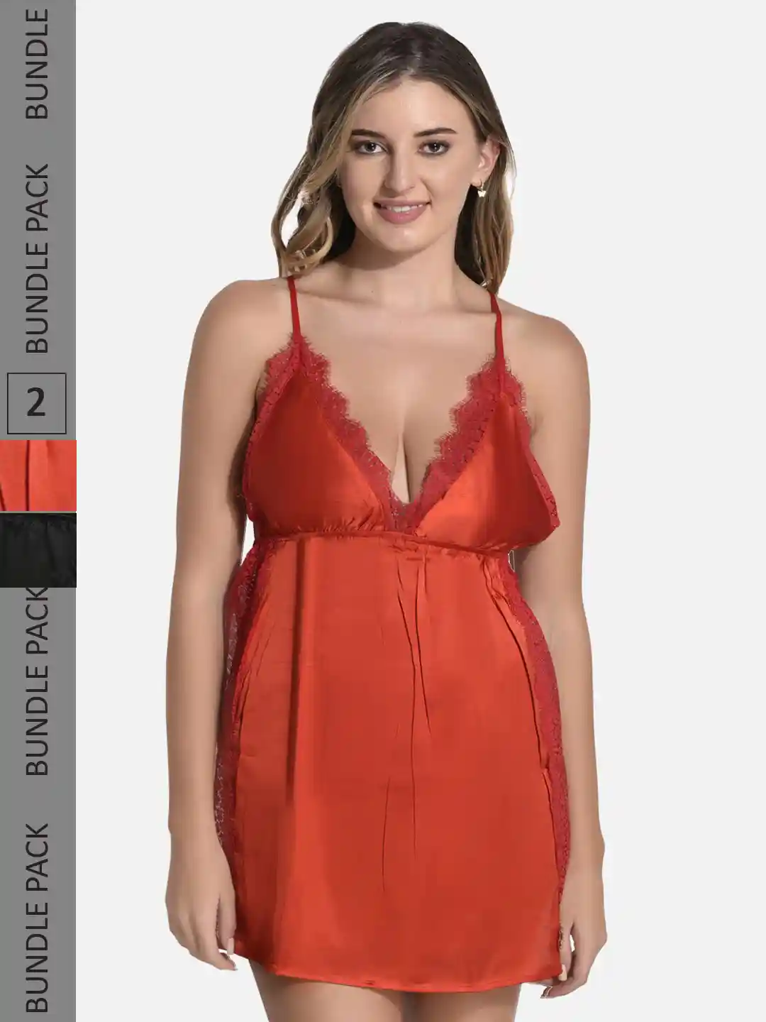 Buy StyFun Pack Of Satin Shoulder Straps Lace Babydoll Lingerie