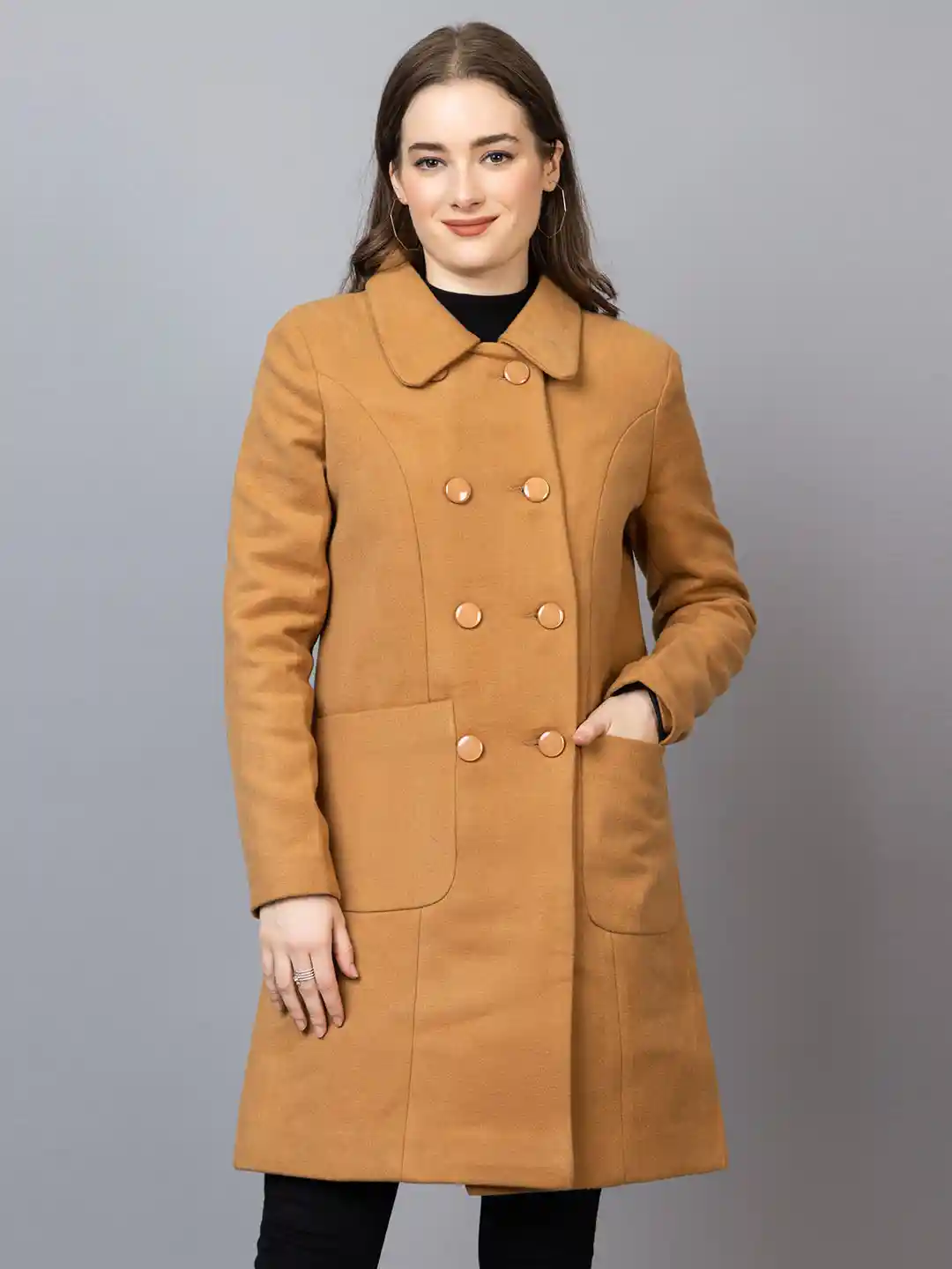 Buy Dlanxa Women Knee-Length Double-Breasted Over Coats Coats - Main Image