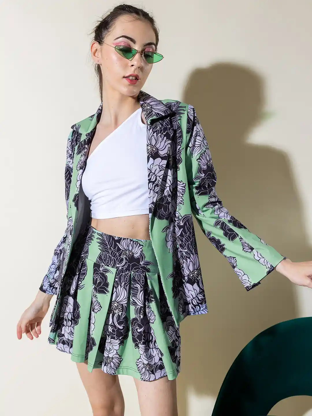 Buy Stylecast X Hersheinbox Women Floral Printed Skirt Blazer Co