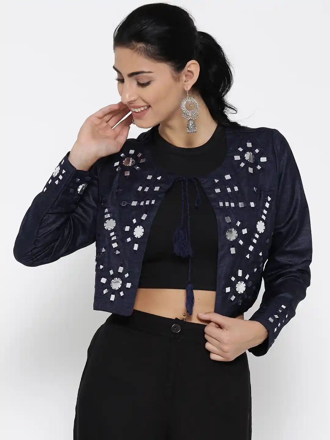 Buy Melange by Lifestyle Women Navy Embellished Ethnic Jacket