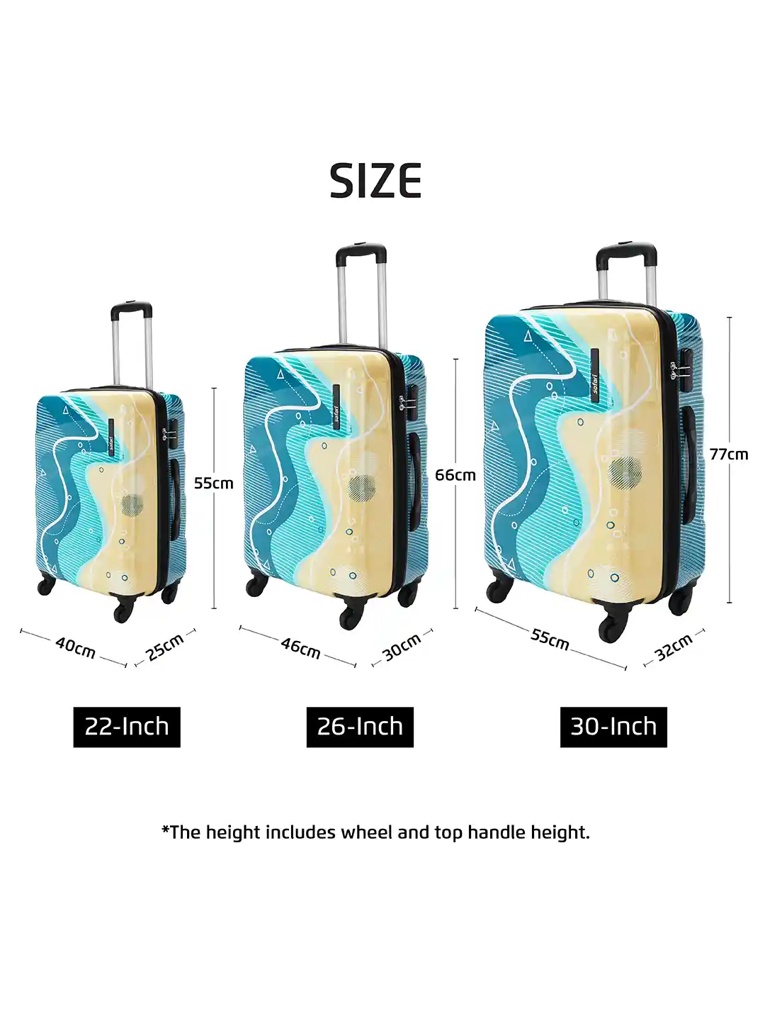 Safari Coastline Printed Poly Carbonate Small Hard Trolley Bag 55 cm