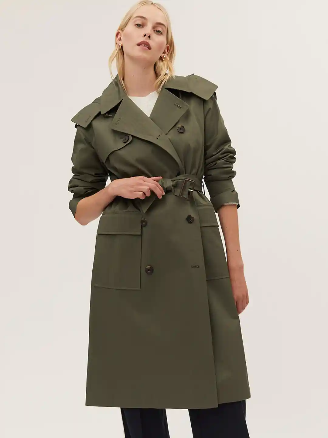 Buy Marks Spencer Pure Cotton Hooded Double-Breasted Trench Coat