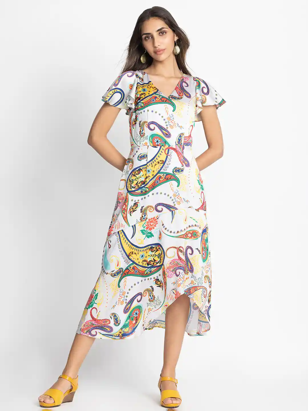 Buy SHAYE V-Neck Floral Printed Short Sleeves Smart Casual Dress