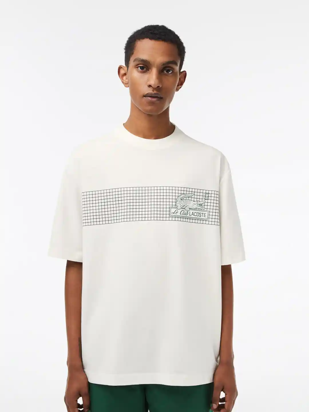 Buy Lacoste Men Checked Oversize Fitted Pure Cotton T-shirt