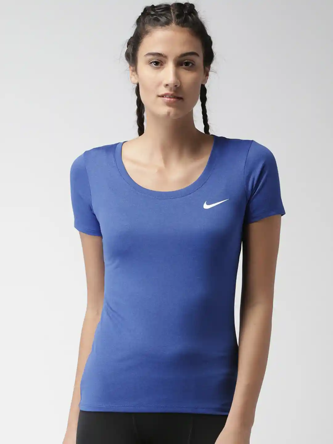 Buy Nike Women Blue Solid AS W NK DRY Scoop Neck T-shirt Tshirts