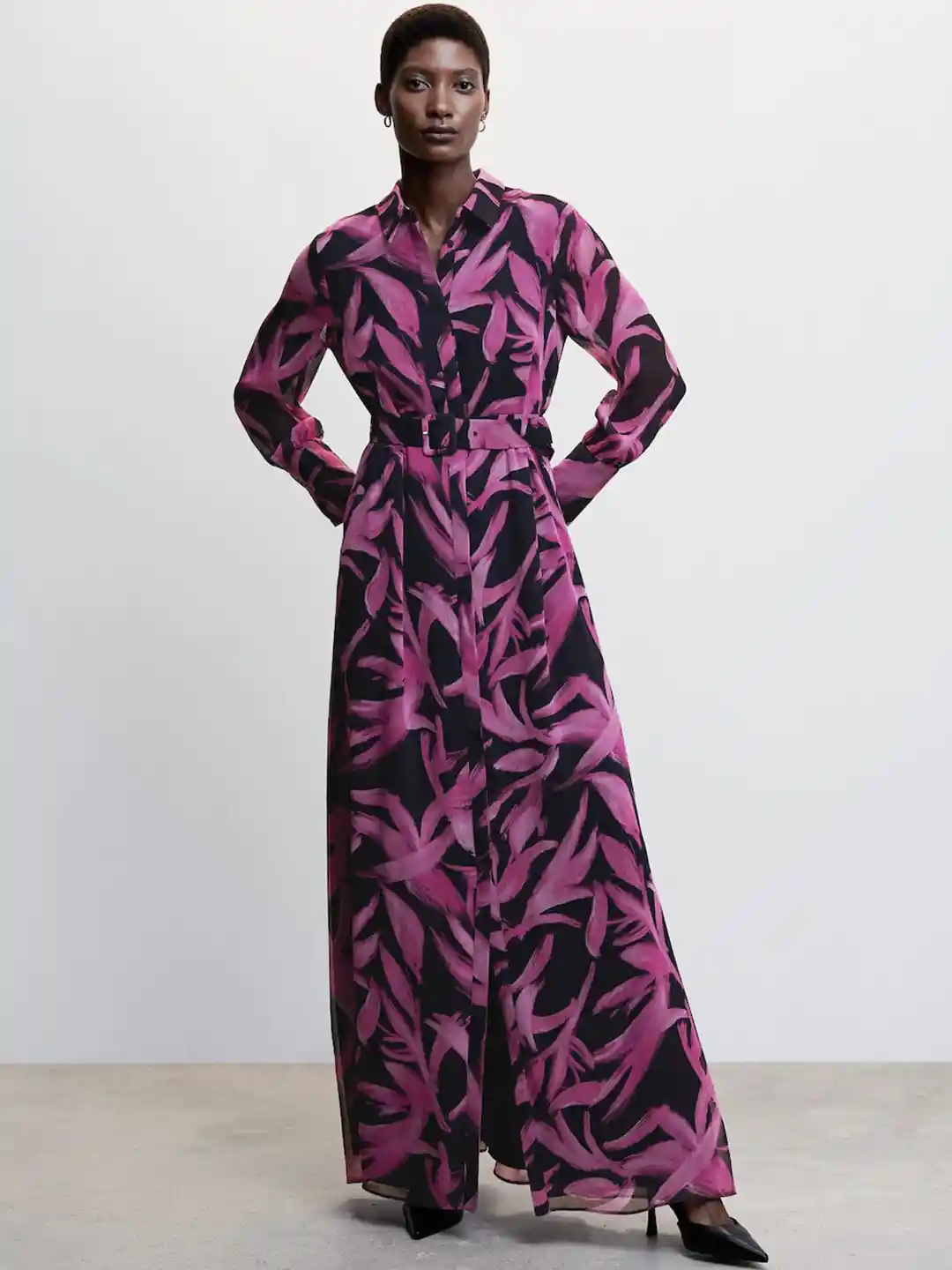 Buy MANGO Printed Shirt Style Maxi Dress With Belt Dresses for