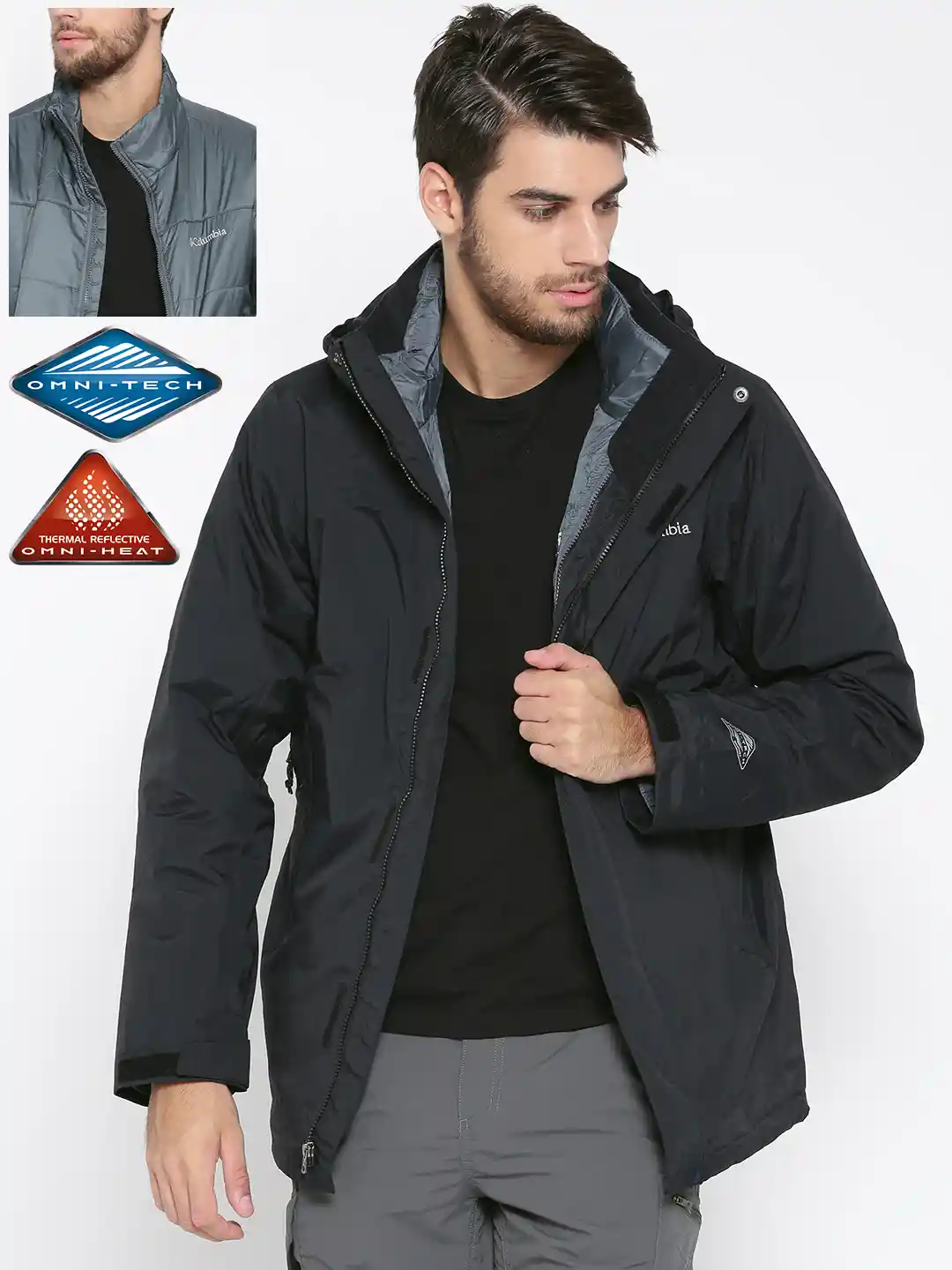 Buy Columbia Men Black & Grey Solid Lhotse II Reversible