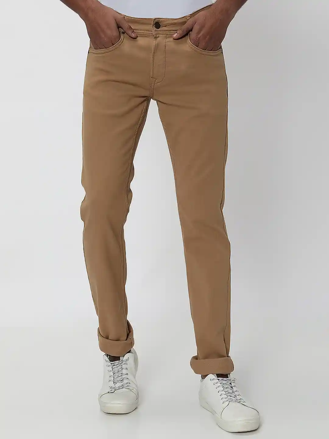 Buy Mufti Men Khaki Super Slim Fit Easy Wash Trousers Trousers