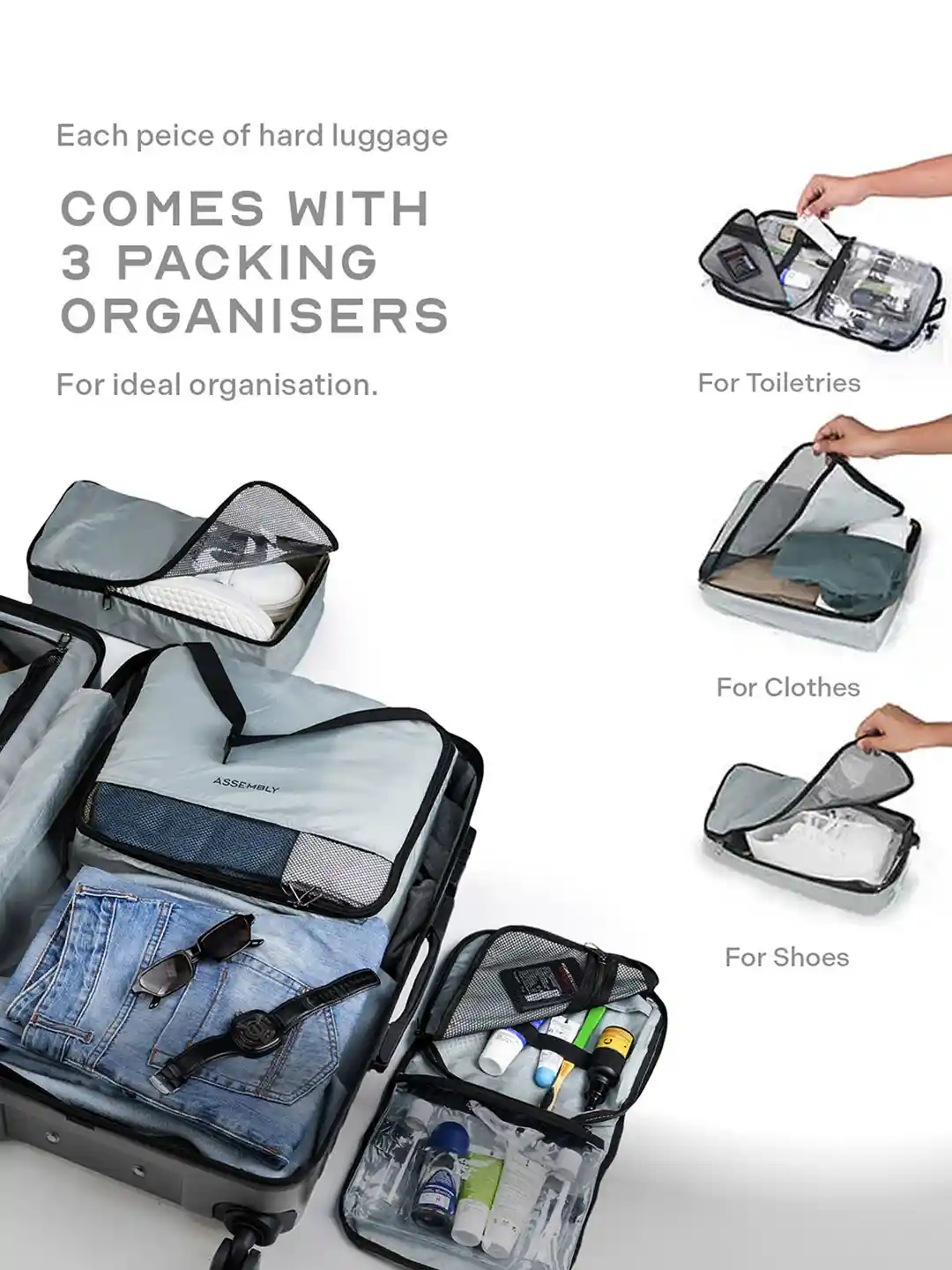 Buy Assembly Set Of Textured Hard-Sided 60L Cabin Luggage Bag