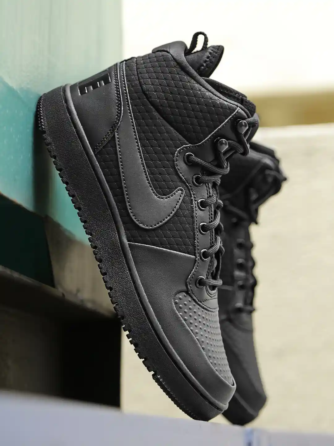 Buy Nike Men Black Solid Leather COURT BOROUGH Mid-Top Sneakers