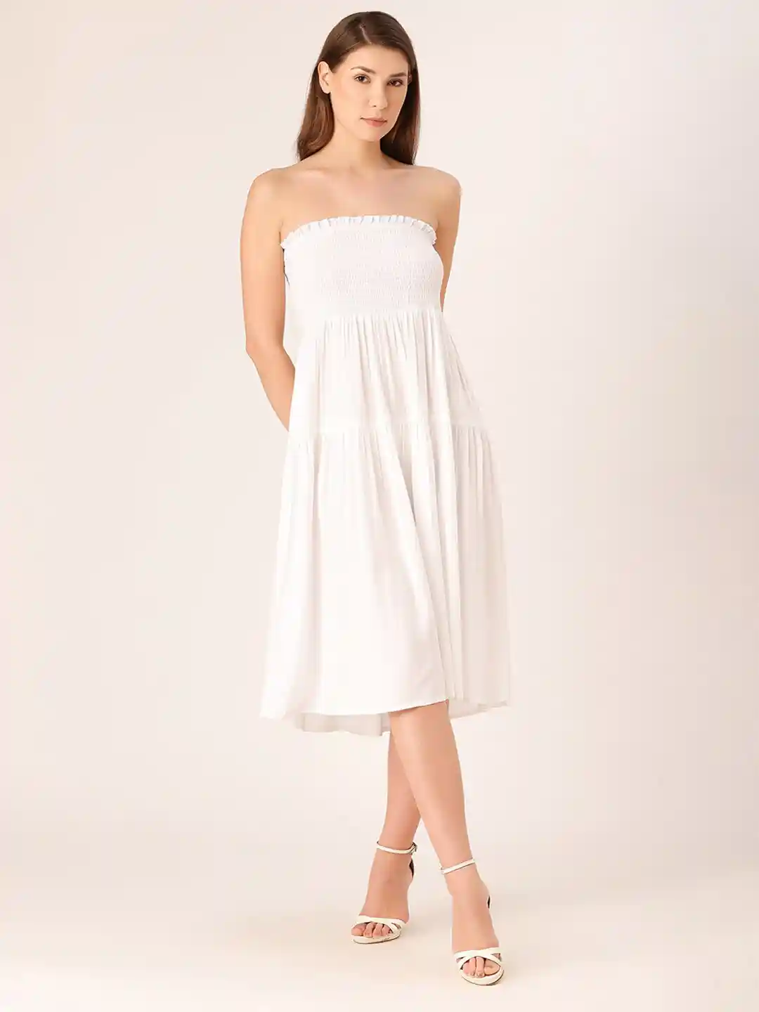 Buy DressBerry Smocked Strapless Midi A-Line Dress Dresses for