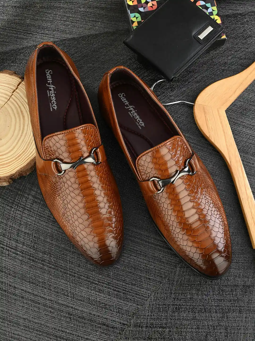 Buy San Frissco Men Textured Buckle Detailed Comfort-Fit Formal