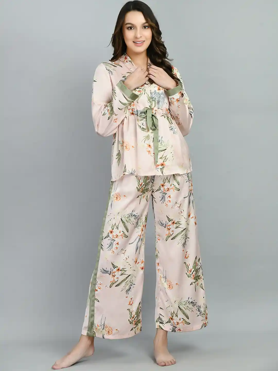 Buy Fuchsia Floral Printed Satin Night Suit Night suits for