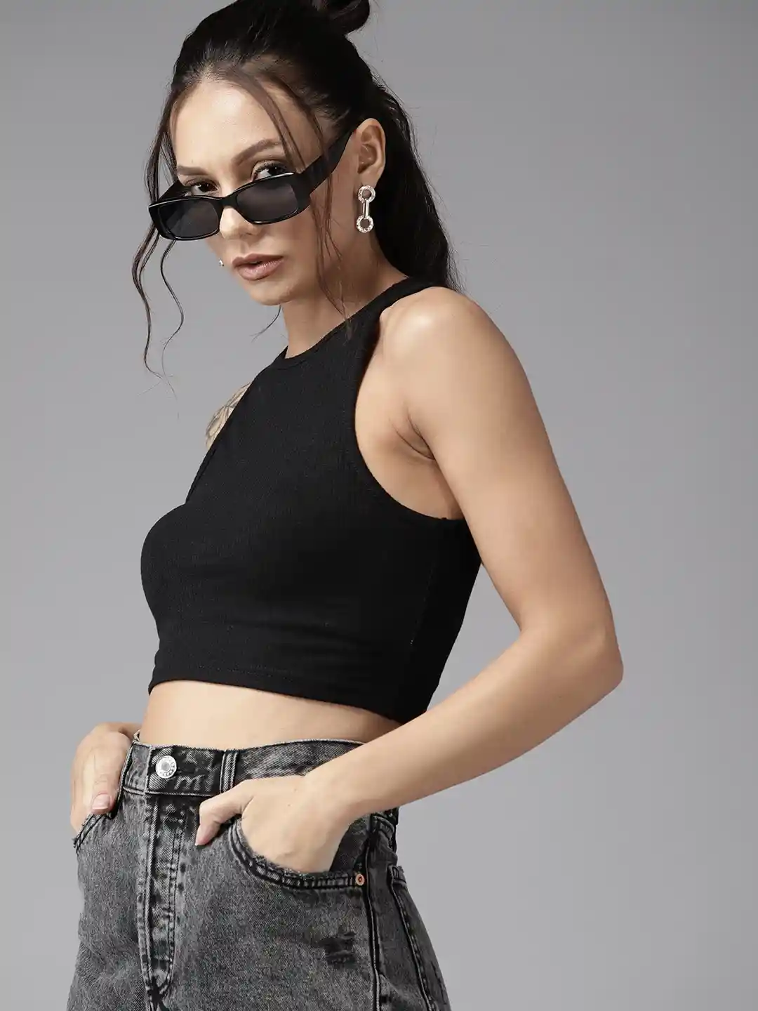 Buy The Roadster Lifestyle Ribbed Fitted Sleeveless Crop Top