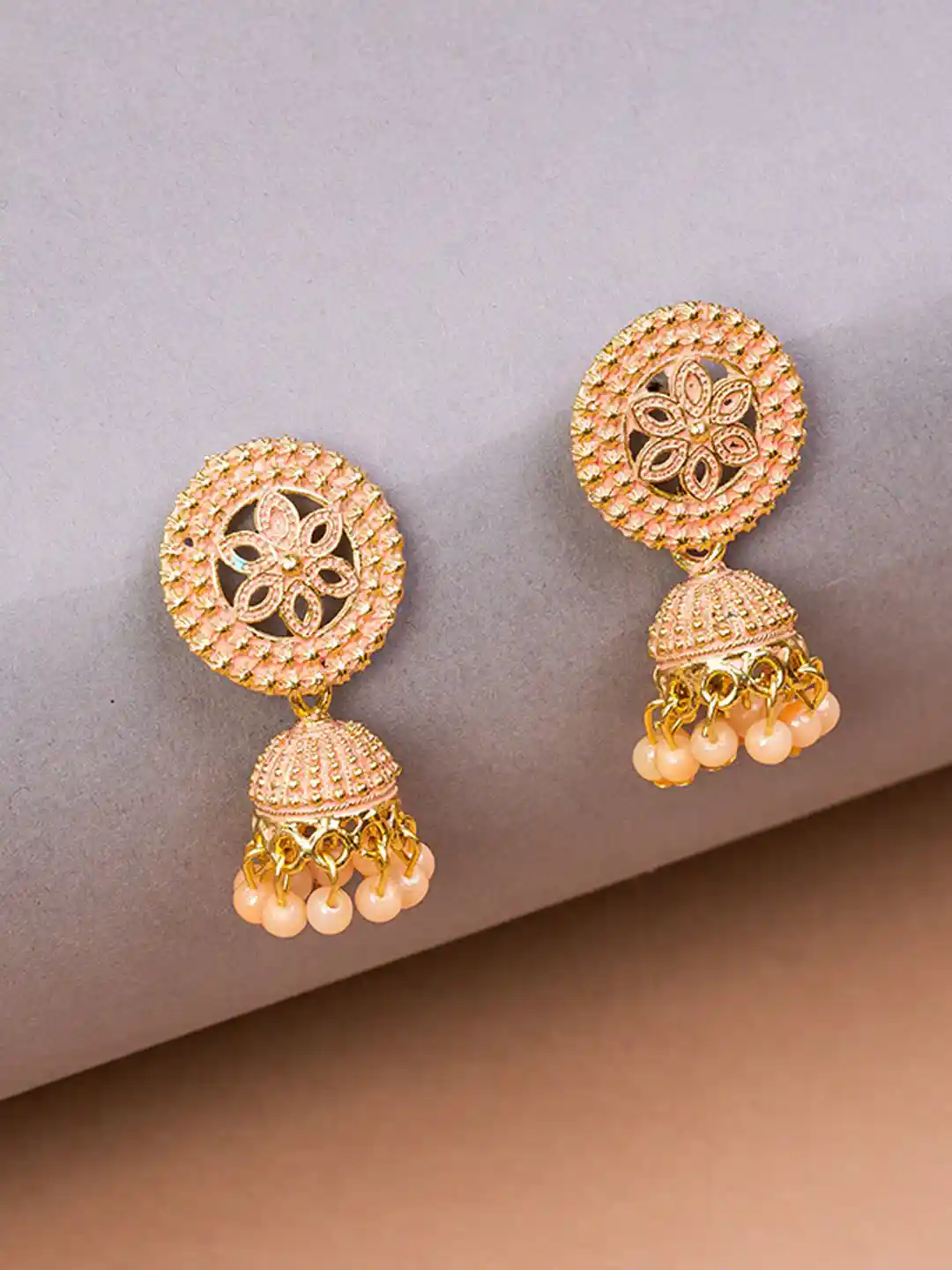 Gold Earrings Myntra Jhumka Zaveri Pearls Rose Gold Contemporary