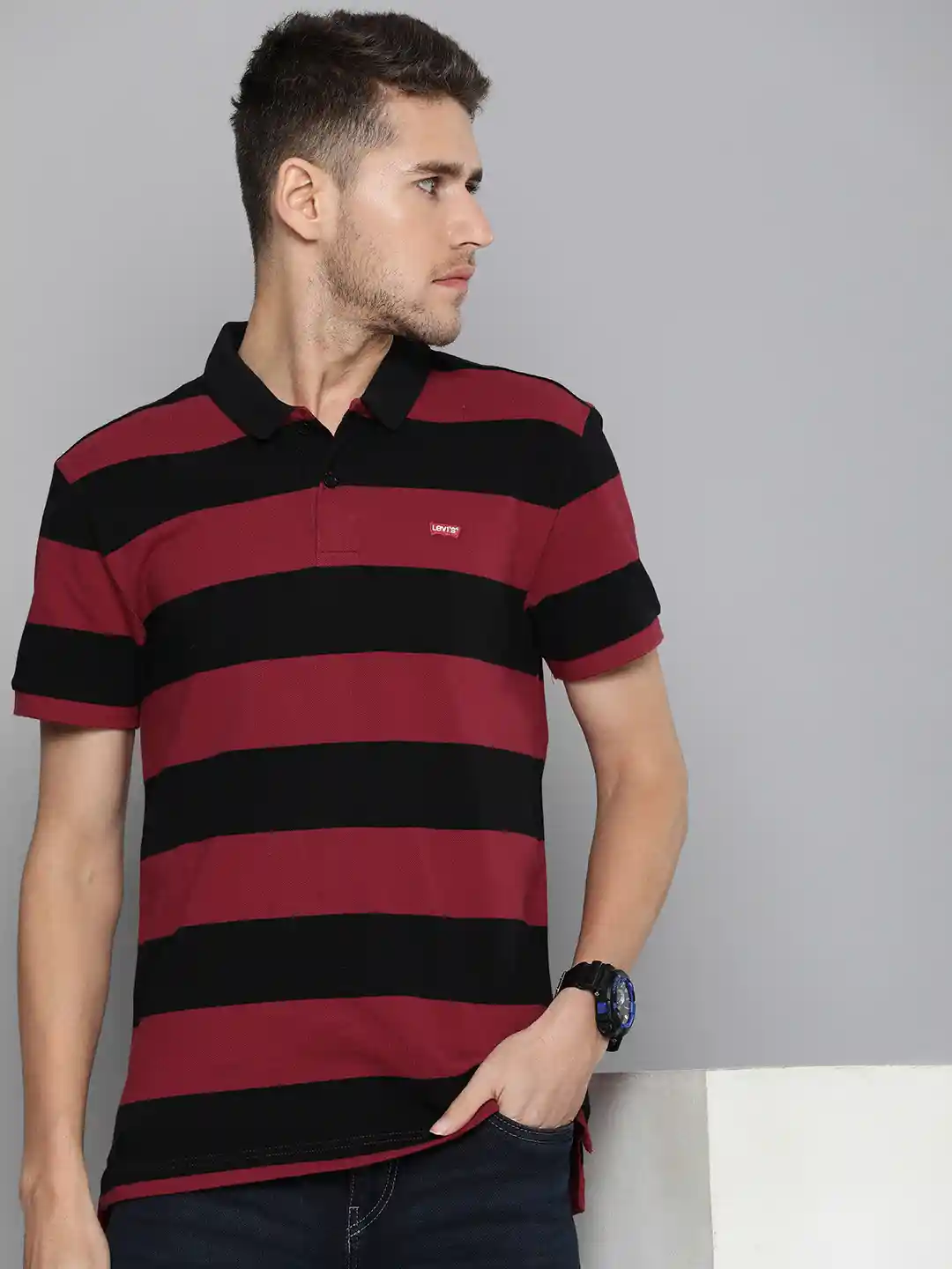 Levis Striped Polo Collar Pure Cotton T-shirt