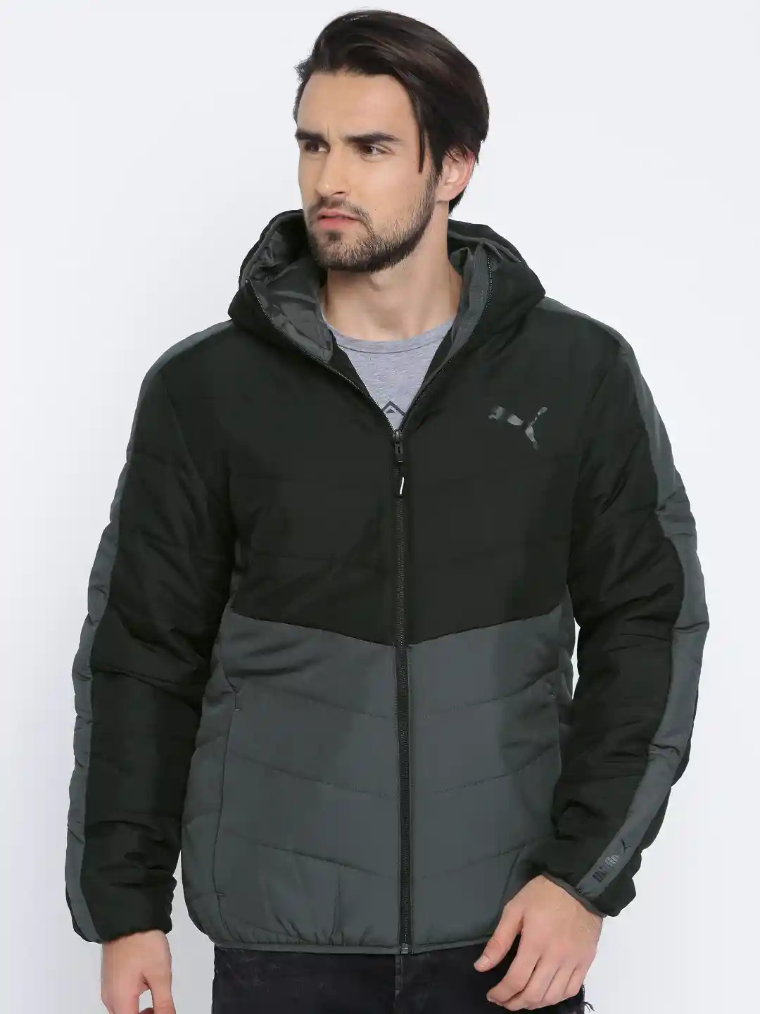 Buy Puma Men Black \u0026 Grey ESS warmCELL Padded Jacket - Jackets for Men  2201650 | Myntra