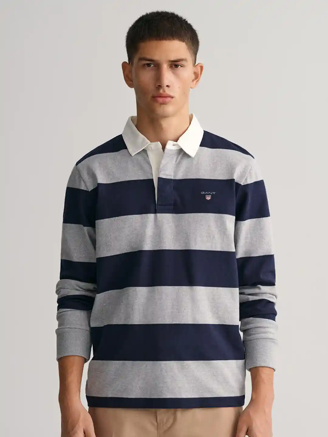 Buy GANT Men Striped Polo Collar Long Sleeve Cotton T-shirt