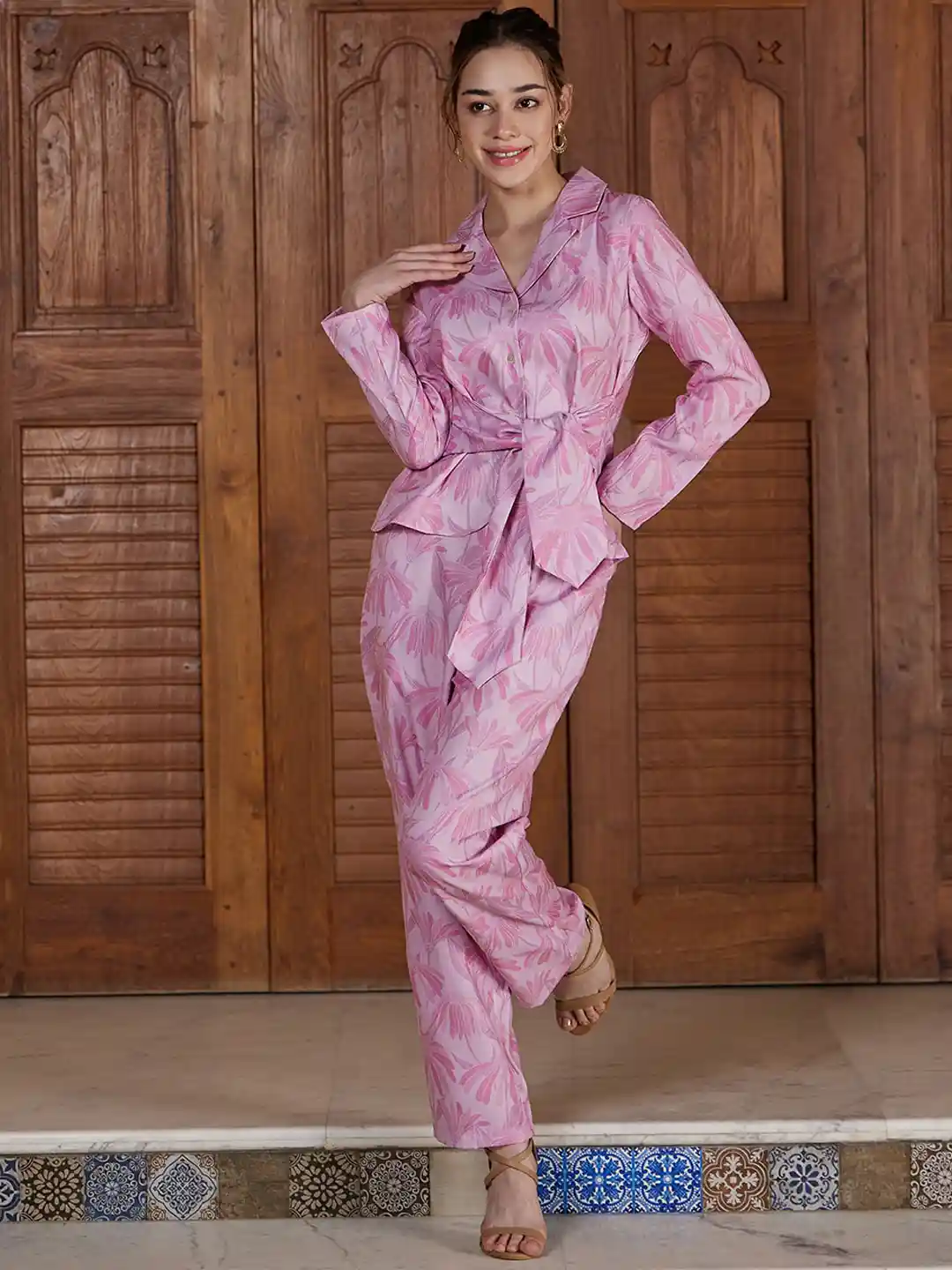 Peach Whisper 100% Pure linen printed co-ord sets