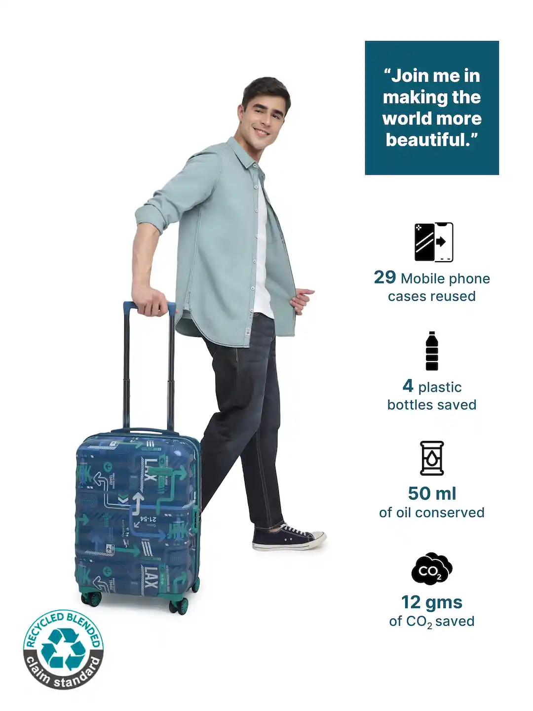 uppercase Printed Hard-Sided Cabin Trolley Suitcase