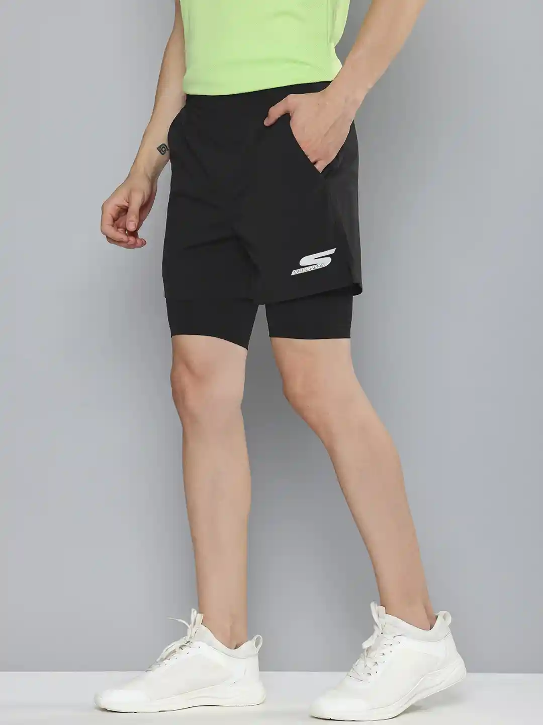 Skechers Men Comfort Moisture wicking Training Or Gym Sports Shorts  Attached Inner Tights