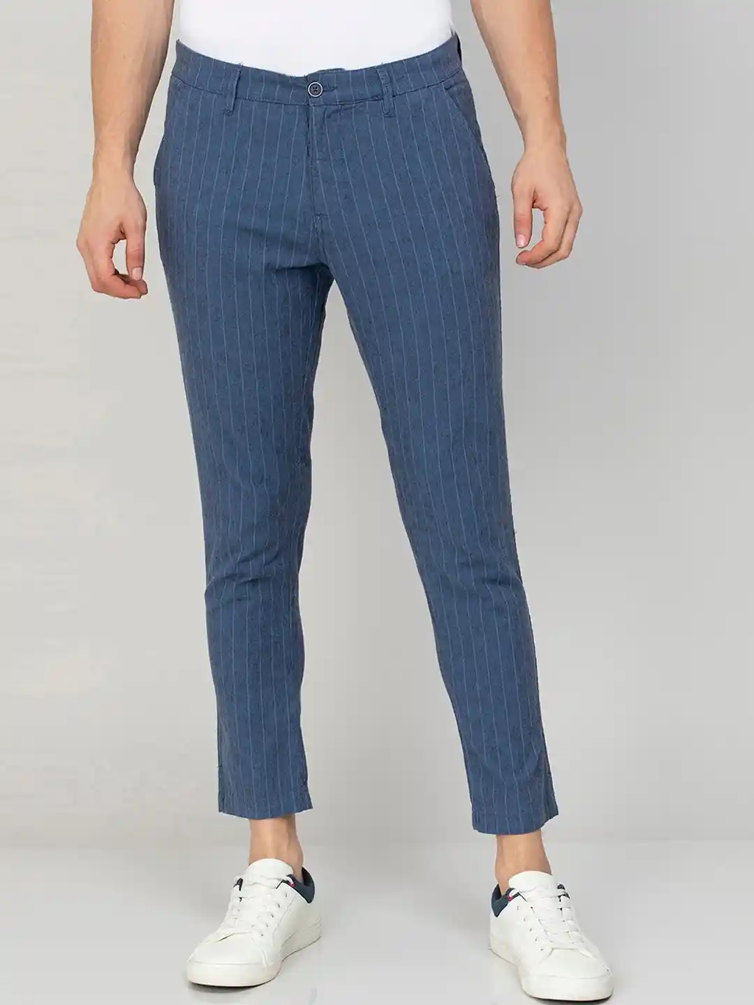 Buy CODE by Lifestyle Men Striped Slim Fit Cotton Linen Trousers
