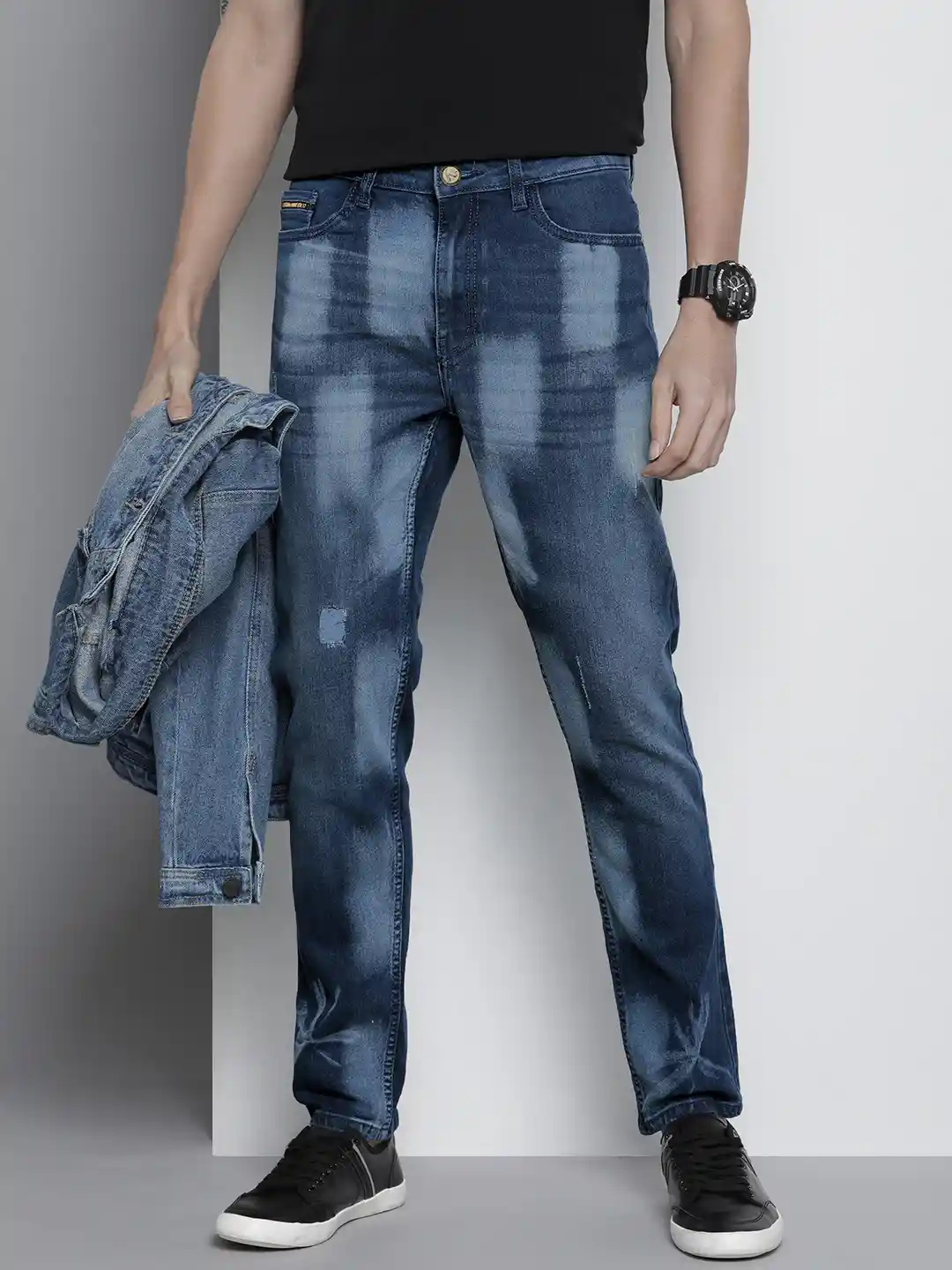 The Indian Garage Co Slim Fit Low Distress Heavy Fade Bleached Stretchable  Jeans