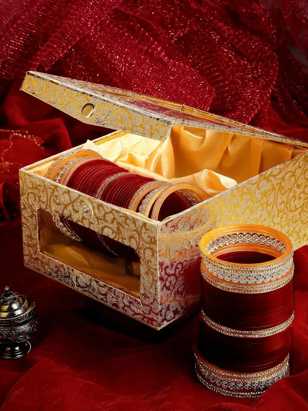 PANASH Set Of 72 Gold-Plated AD Studded Wedding Chuda Bangle