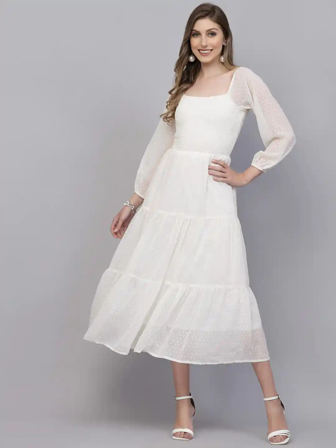 aayu Square Neck Georgette A-Line Midi Dress