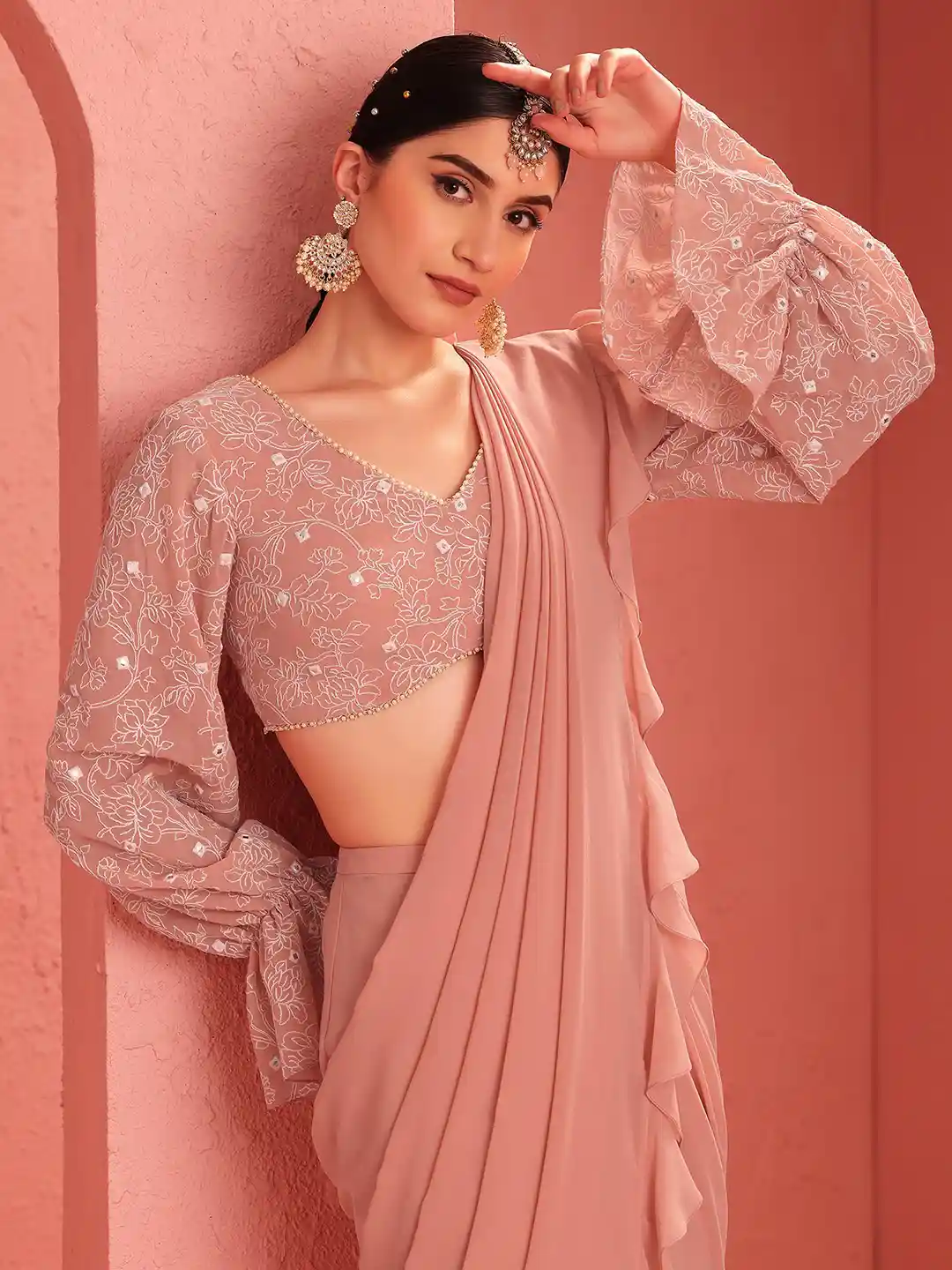 Buy INDYA X Ridhi Mehra Pastel Floral Embroidered Bishop Sleeves