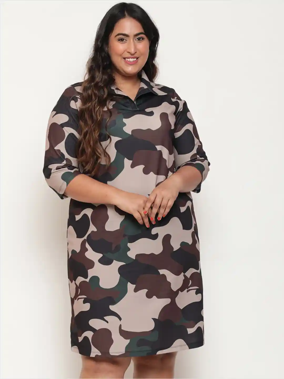 Ladies Dresses Camo Print Shirt Dress Amydus Plus Size Camouflage