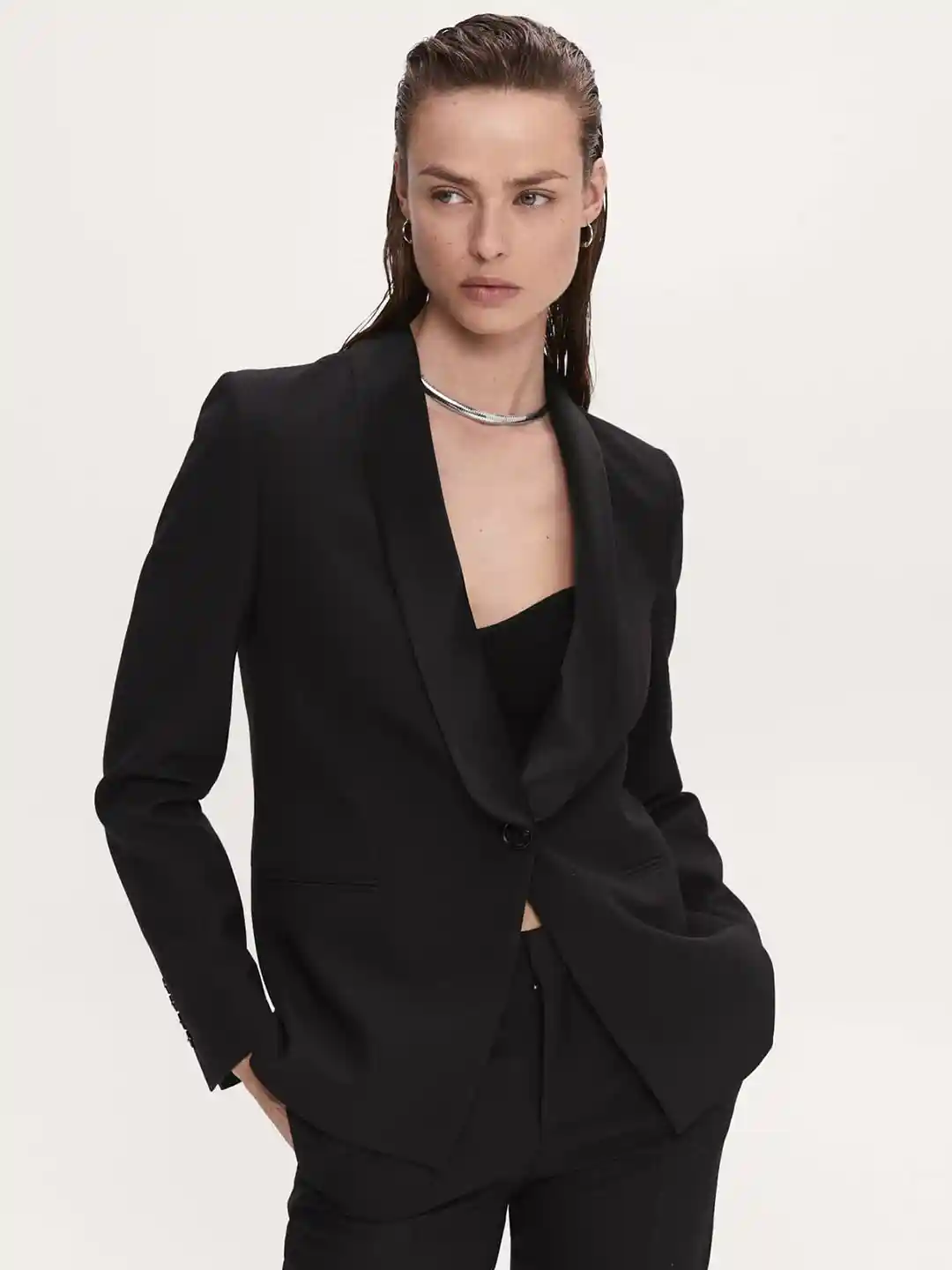 Buy MANGO Satin Finish Shawl Collar Tuxedo Front Style Single