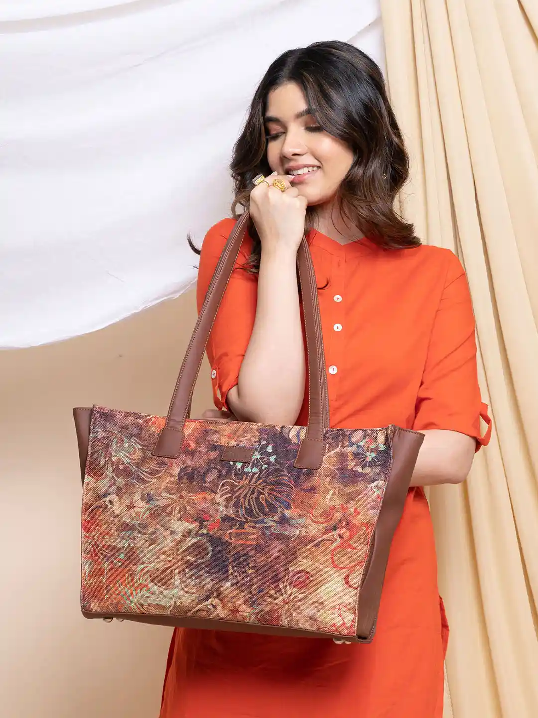 Buy ZOUK Floral Printed Structured Tote Bag Handbags for Women